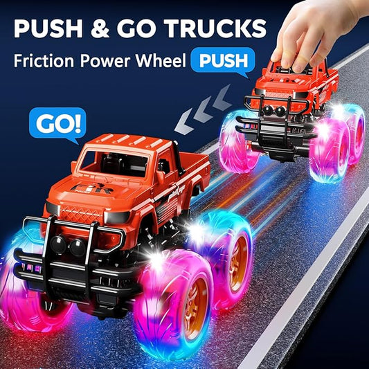 Monster Trucks Toys for Toddlers Boys: Light-up Wheels for Kids Age 2-4 Years Old,Toy Car for Kid Ages 3-5,Boy Cars to 3-6,Toy Truck for Toddler 1-3,Jam Birthday Gift for Children 1-3 (Red and Green)