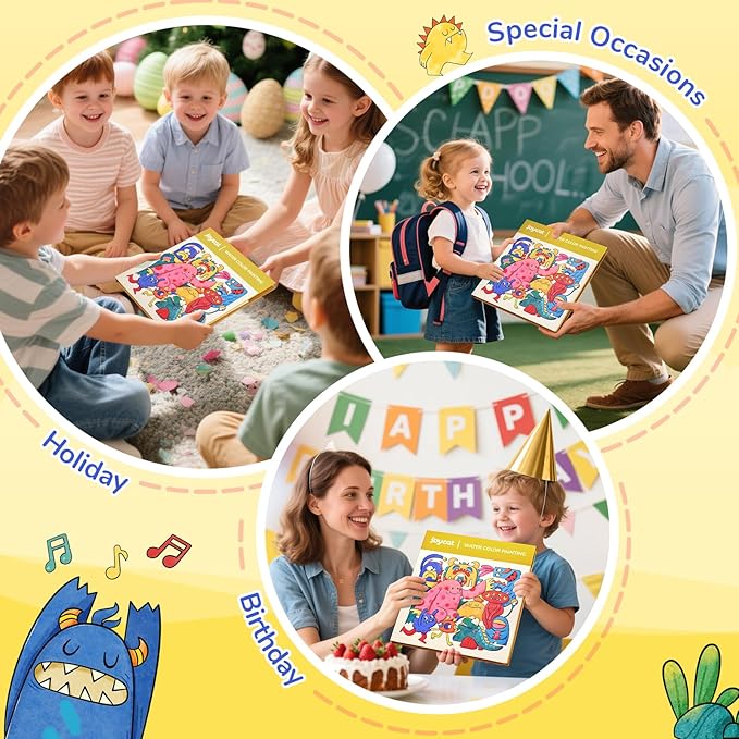 JoyCat Paint with Water Coloring Books for Toddlers, Watercolor Painting Sets for Kids Ages 3-5 4-8, Arts and Crafts Drawing Activities Toy Birthday Gift for Boys Girls (Monsters)