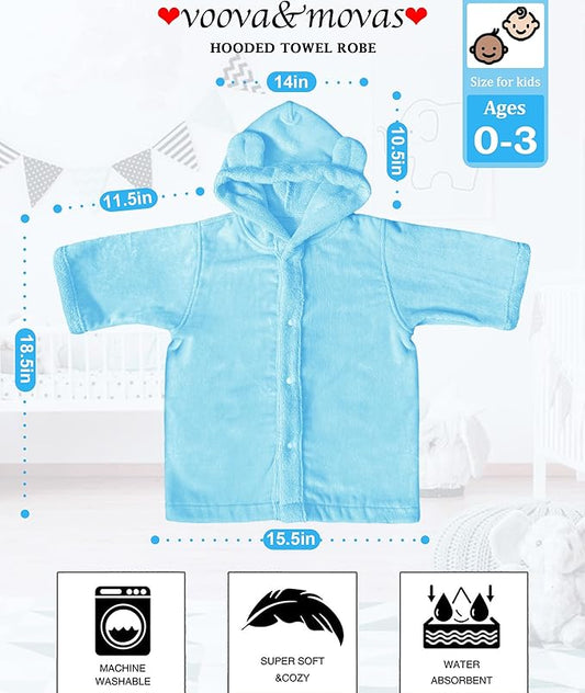 VOOVA & MOVAS Baby Hooded Bath Towel with Bear Ear,0-3Years | Ultra-Absorbent & Skin-Friendly Soft 100% Cotton for Newborns, Infants – Pool, Beach, Bath Time | Perfect, Blue