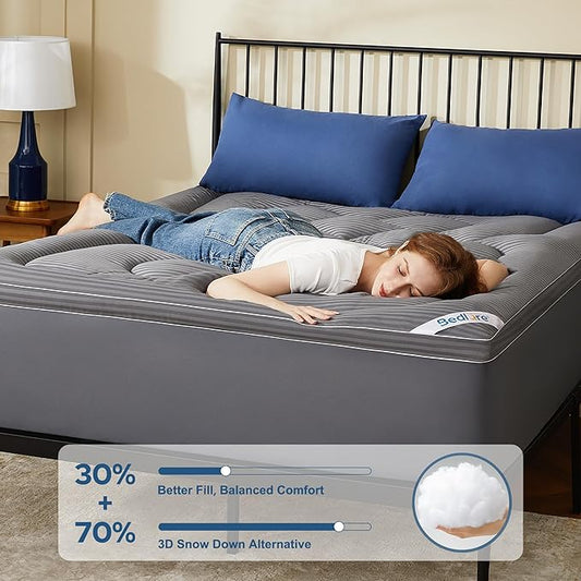 BEDLORE Full Mattress Topper, Thick Pillow Top Pad for Back Pain Relief, Cooling Soft Mattress Cover with Deep Pockets 6-15 inch