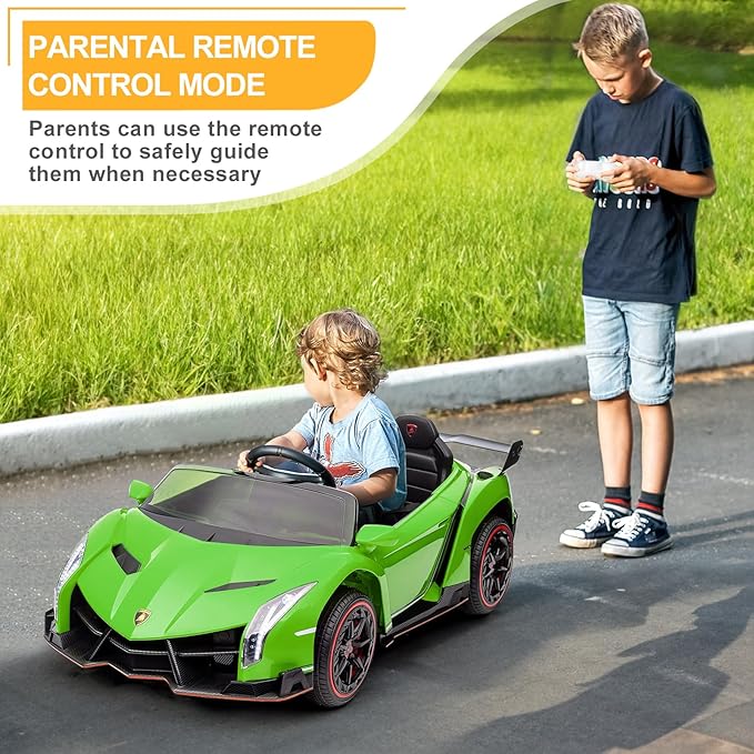 Winado 12V Ride on Car, Electric Vehicle Licensed Lamborghini Veneno for Kids, Battery Powered Car Toy w/Parent Control, Hydraulic Doors, 3 Speeds, LED Headlights, Horn, Engine Sounds - Green