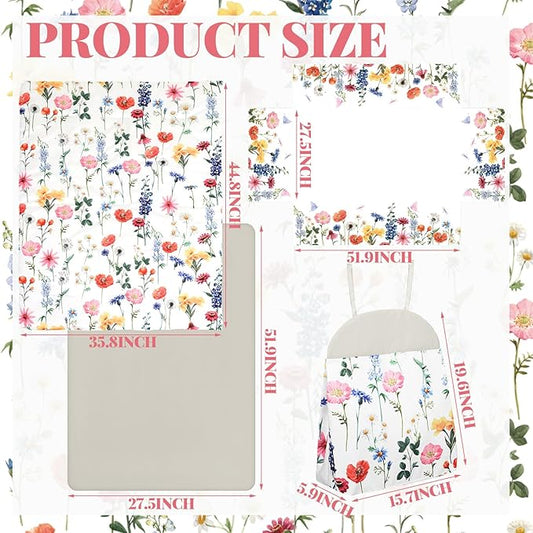 Oudain 4 Piece Spring Wild Flower Crib Bedding Set Including Spring Wild Flower Crib Skirt, Blanket, Sheet and Diaper Stacker, Soft Neutral Nursery Standard Size Baby Bedding for Baby Girls and Boys