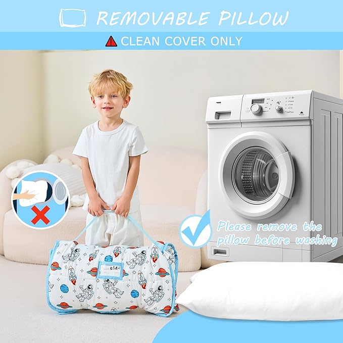 Toddler Nap Mat with Pillow and Blanket, Extra Large Rolled Napping Mats,Slumber Bags for Boys Girls,Kids Sleeping Bag for Daycare, Preschool Travel Camping