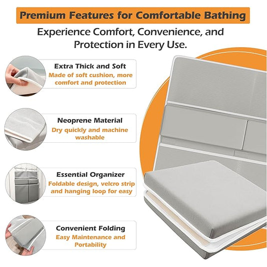 Premium Bath Kneeler, Baby Bath Kneeler and Elbow Rest Pad Set, Kneeling Pad for Bathing Baby, Knee Pads for Bathing Babies, Large Knee Pads (22 Inch × 13 Inch) with 4 Mesh Pockets (Large, Gray)