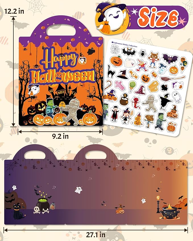 Benresive Reusable Sticker Books for Toddlers, Fun Travel Stickers for Kids, Toddler Sticker Book, Crafts Activities for Toddlers, 3 and Up Birthady Gifts - Halloween