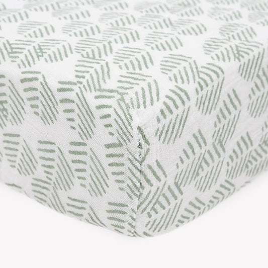 Little Unicorn Premium Crib Sheet | Breathable & Super-Soft Muslin Fabric (Leaf Motif)