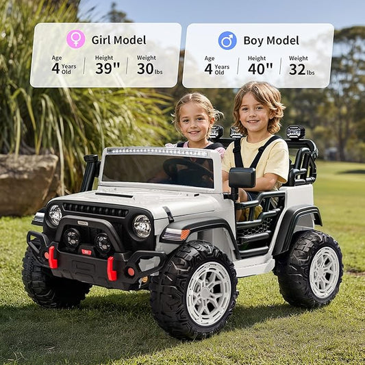 2 Seater Ride on Electric Car, 12V Ride on Toy Car for Kids 4-8 w/Remote Control, EVA Tires - White
