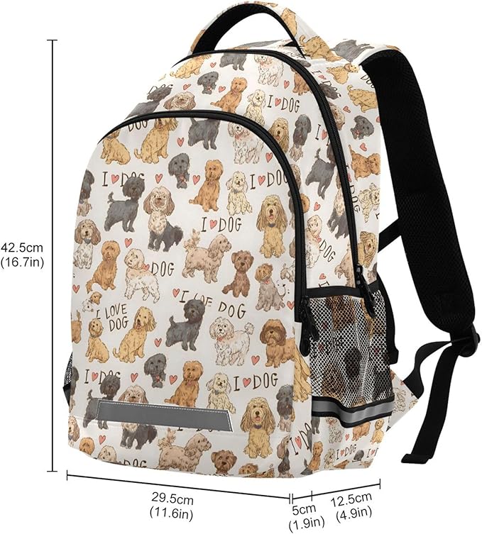 MNSRUU Laptop Backpack with Chest Strap, Dogs Heart School Backpack, Travel Hiking Bag for Boys Girls Teen College Adult, Rucksack Knapsack