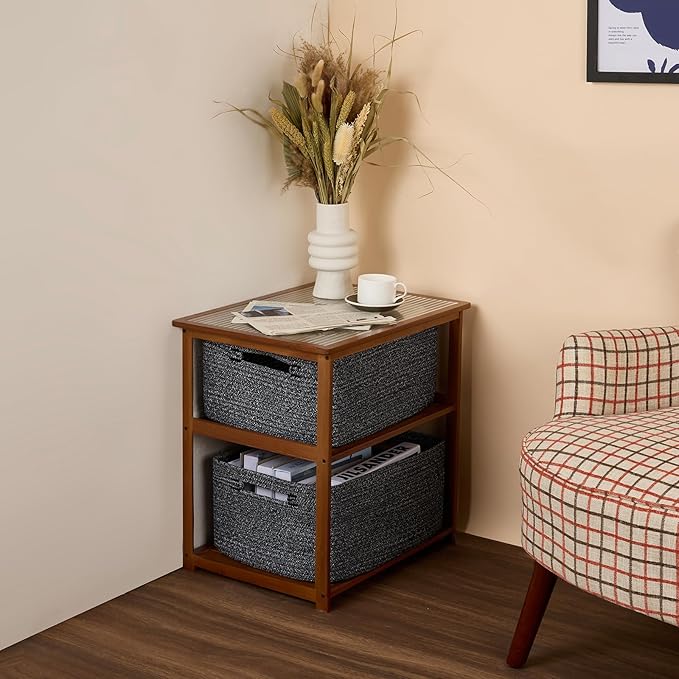 MiniArk Large Storage Baskets for Shelves, Closet Organizers Bins for Clothes Blanket Towels, Baby Nursery, Toy Baskets Box, Woven Rope Baskets, 17 x 13 x 7.5”, 3 Packs Dark Gray