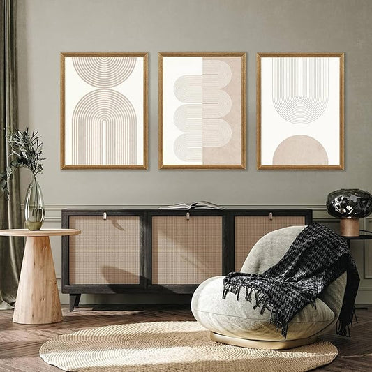 PicturePerfect Decor Minimalist Bohemian Frame Wall Art Neutral Geometric Line Wall Decoration Minimalist Abstract Wall Art Medieval Mural Painting Living Room Bedroom Office 12x16 Inch 3 Piece Set