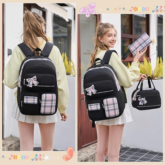 KIDNUO Backpack for Girls,School Backpacks for Teen,Cute College Bags for Women Students Large Bookbag 15.6 Inch Laptop Bag Back Pack Kids Kindergarten Elementary Casual Travel Daypacks Black