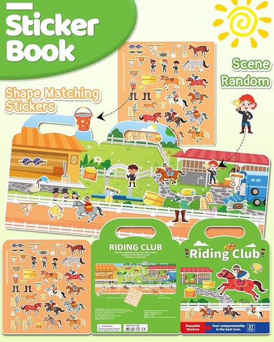 Benresive Reusable Sticker Books for Toddlers, Fun Travel Stickers for Kids, Toddler Sticker Book, Crafts Activities for Toddlers, 3 and Up Birthady Gifts - Riding