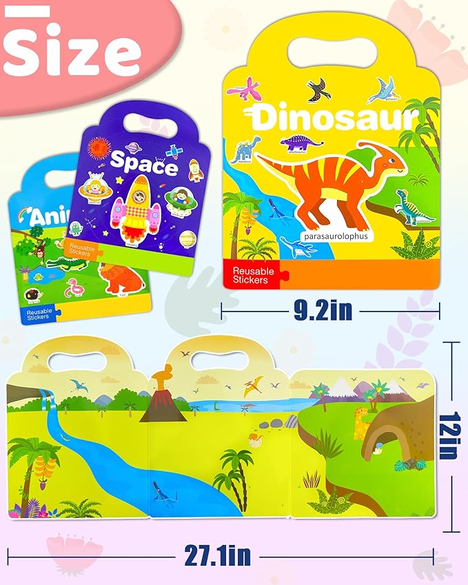 Benresive Reusable Sticker Books for Toddlers, 3 Sets Travel Stickers for Kids, Toddler Sticker Book, Crafts Activities for Toddlers, 3 and Up Birthday Gifts Travel Toys