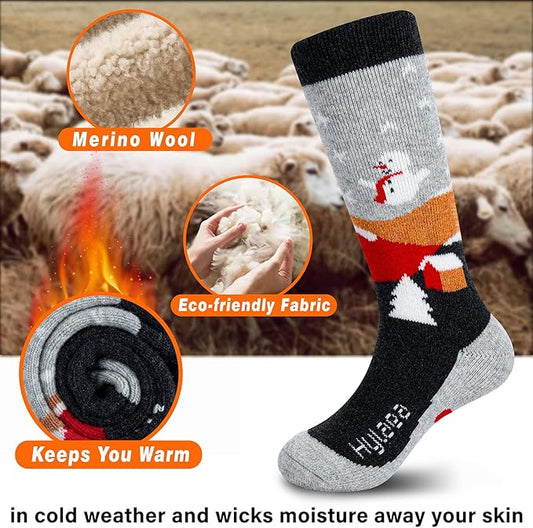 Hylaea Merino Wool Ski Socks Kids, Knee-high Warm Thermal Snowboard Skating Socks for Boys Girls Toddler