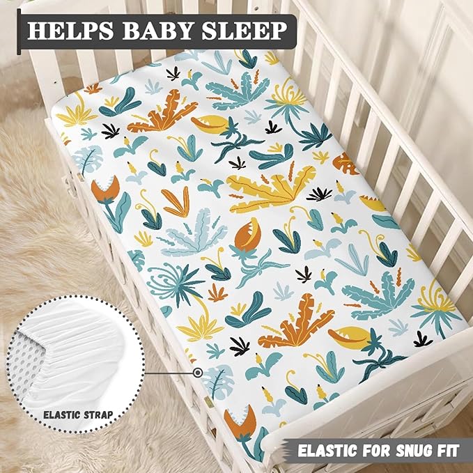 Plants and Flowers Fitted Crib Sheet Flowers Baby Crib Sheet Fit Standard Crib and Toddler Mattress,Crib Mattress Sheets for Boys Girls 28"x52"