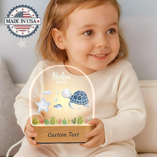 IOUMAM Personalized Baby Gifts for Kids Marine Animal Name Night Light for Boys Girls, Custom LED Acrylic Plaque for Toddler, Christmas Newborn Baby Shower Gifts, Ocean Nursery Room Decor for Children