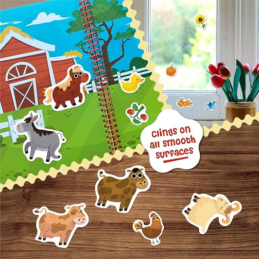 Stick4Ever Jelly Sticker Book - for Kids - Waterproof, Easy to Clean Reusable Sticker Book for Toddlers- Reusable Road Trip Activities for Kids - Stocking Stuffers for Toddlers (Farm)