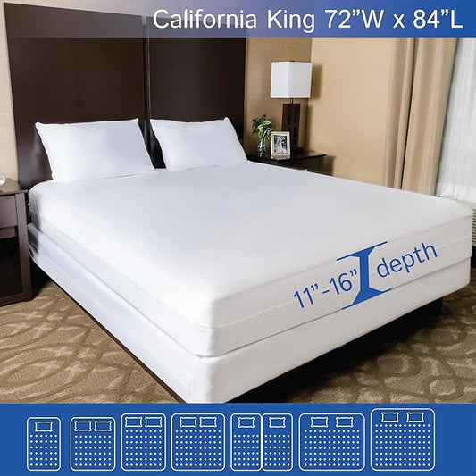 California King Size Mattress Protector Bed Bug Waterproof Zippered Cover - Hypoallergenic Premium Quality Encasement Protects Against Liquids, Dust - Breathable, Noiseless Fabric
