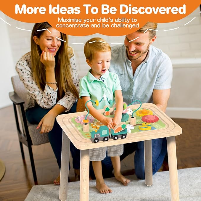 Activity Table for Kids 6-36 Months, 9 in 1 Wooden Montessori Toys with Bead Maze Shape Sorter Train Toy, Baby Sensory Table Toddler Toys 1st Birthday Gifts for Kids