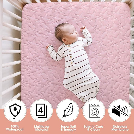 Waterproof Crib Mattress Protector: 2-Pack Quilted Toddler Mattress Pad Sheets - Soft Fitted Covers for Standard Baby Crib