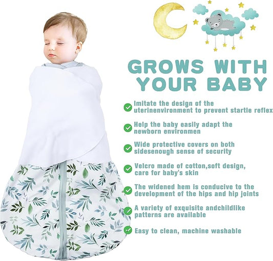 Newborn Sleep Sack Baby Swaddle,6-12 Months,3-Way Adjustable Wearable Blanket,100% Rayon Cotton Swaddling Sleeping Bag,TOG 0.5(Banana&Leaf)