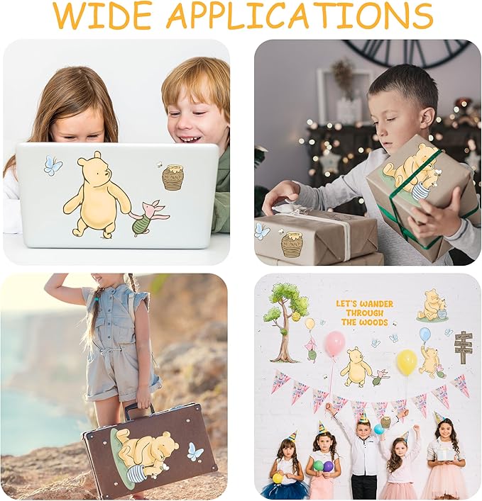 Winnie Wall Stickers for Kids, Winnie Character Stickers, The Pooh Inspirational Sticker, The Pooh Removable Sticker for Kids Baby Nursery Children Room Living Room Bedroom Playroom Wall Decoration