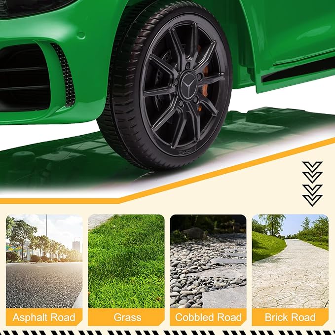 Winado 12V Ride on Car, Licensed Mercedes Benz AMG GTR Battery Powered Electric Vehicle, w/Parent Remote, Wider Seat, LED Lights, Openable Doors, MP3 Player, Smooth Start, 3 Speeds - Green