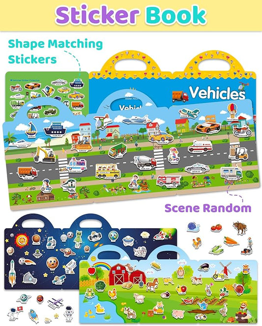 Benresive Reusable Sticker Books for Kids 2-4, Sticker Books for Toddlers 1-3 2-4, Toddler Travel Toys Activities Crafts Gifts