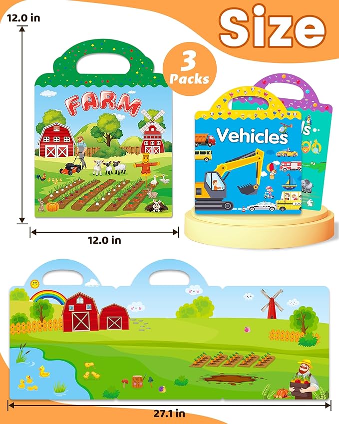 Walenced Reusable Sticker Book for Toddlers, Stickers for Kids, Toddler Sticker Book, Toddler Craft Activities, Toddler Travel Toys Ages 3 and Up Boy Girl Birthday Gifts