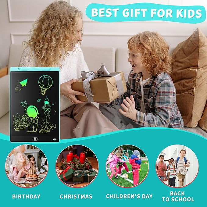 Genialba LCD Writing Board 16 Inches, Colourful Electronic Tablet, Portable Erasable Drawing Board, Graphic Tablet for Children's Games 3 4 5 6 7 Year Old Kid Boys Girls (Blue)