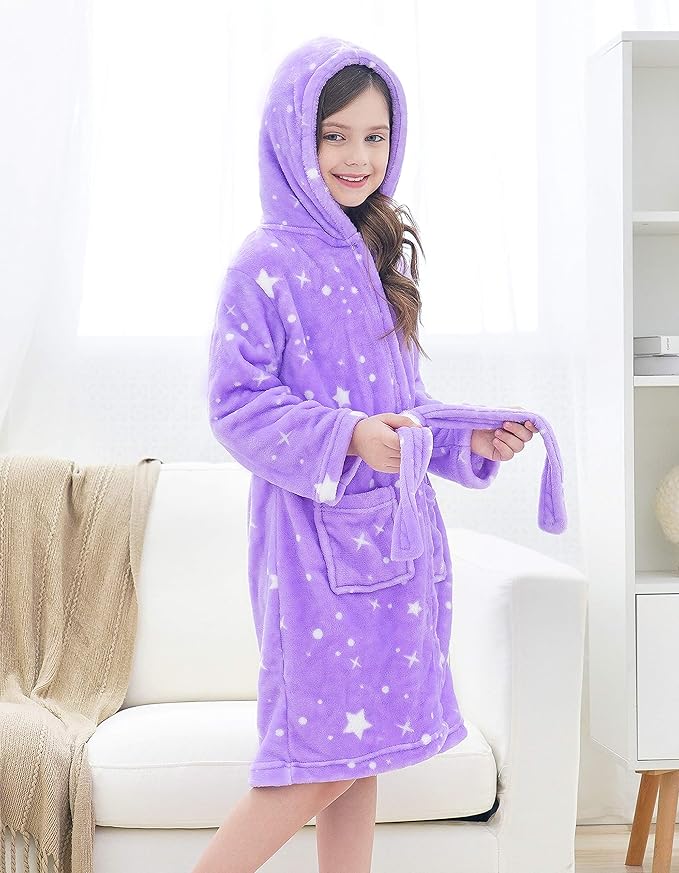 Doctor Unicorn Soft Hooded Rainbow Bathrobe Sleepwear for Girls