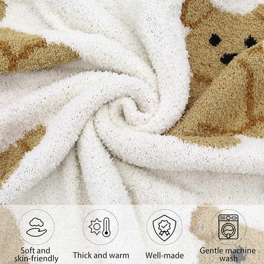 LifeTree Cozy Plush Baby Blanket - Soft Fuzzy Swaddle & Receiving Blanket for Toddler Nursery, Crib, Stroller, Warm & Lightweight for Girls and Boys, 31x40 Inches, Bear Pattern
