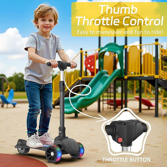 VOLPAM C001 Electric Scooter for Kids, 80W Motor, Max Safe Speed 5MPH, 3 Adjustable Height, Lean-to-Steer, 3.5" Lighted Up Wheel, Foldable Scooter for Boys & Girls, Max Load 110lbs
