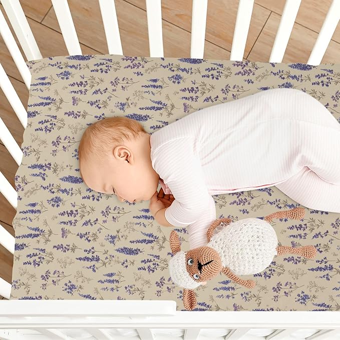 Bluebonnet Lavender Herb Crib Sheets Standard Crib Toddler Mattresses Cover Fitted Baby Bed Sheet Breathable Crib Mattress Sheet for Girls Boys 52" x 28"x5''