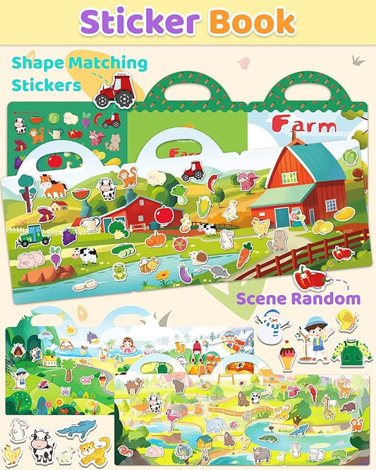Benresive Reusable Sticker Books for Kids 2-4, Sticker Books for Toddlers 1-3 2-4, Toddler Travel Toys Activities Crafts Gifts