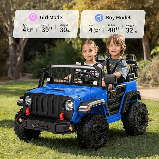 2 Seater Ride on Car Toy, 24V 4WD Electric Car for Kids 4-8 with Remote Control, 4x200W Motors, Capacity 110 lb - Blue