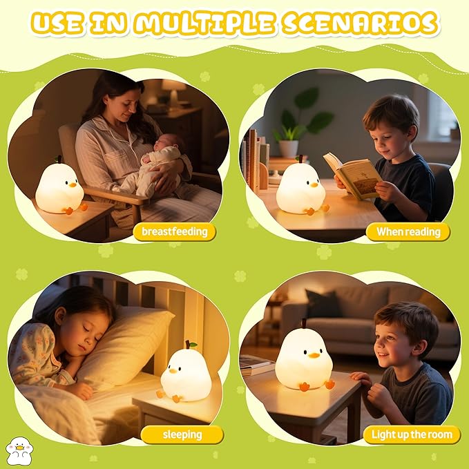 loatme Night Light for Kids, Rechargeable Dimmable Silicone LED Nightlight with 7 Colors, Baby Nursery Night Lamp, Touch Squishy Lamp, Cute Gifts for Girls, Boys, Toddler Room Decor, White Duck