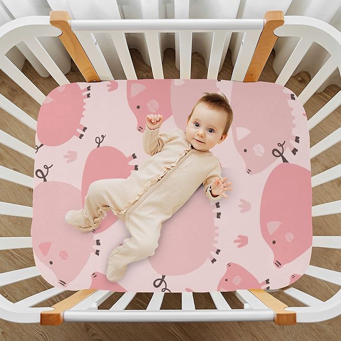 Cute Pig Pinks Crib Sheets Soft Breathable Fitted Baby Crib Sheets Mattress Cover for Girls Boys, 52" x 28" x 9"