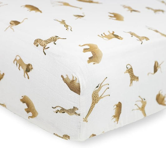 Little Unicorn 100% Natural Organic Cotton Muslin Crib Sheets | Breathable, Naturally Soft Fabric (Animal Crackers)