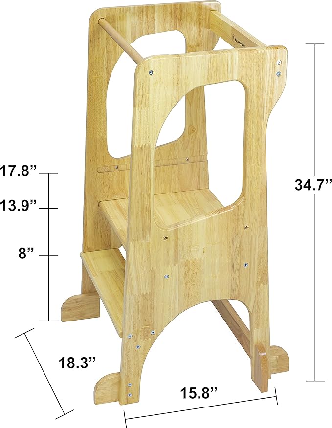 KATANABANA Kids Kitchen Step Stool Helper Made from Hardwood - Montessori Standing Tower for Learning (Natural)
