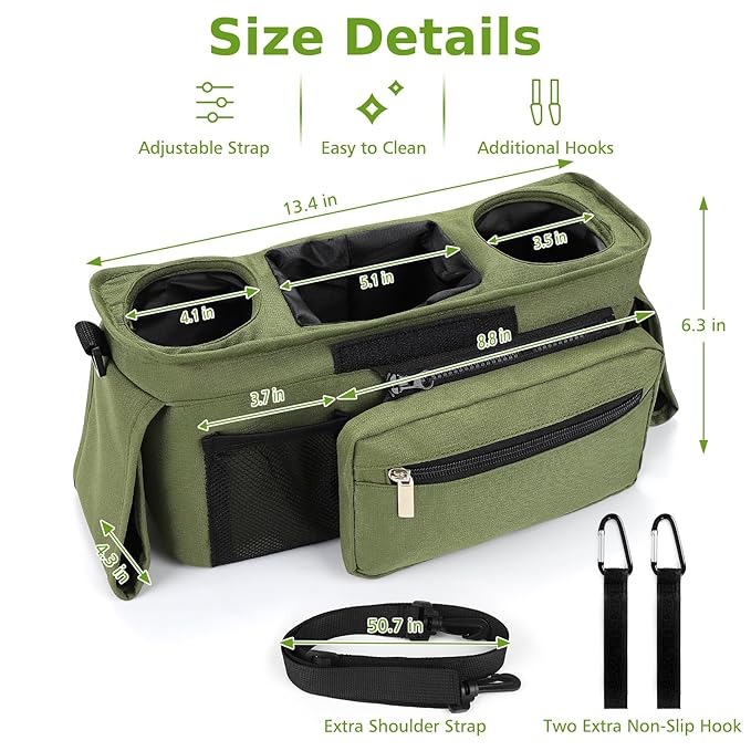 Accmor Universal Stroller Organizer with Insulated Cup Holder Detachable Phone Bag and Shoulder Strap,Stroller Bag Caddy Organizer Fits for Uppababy, Baby Jogger, Britax Strollers