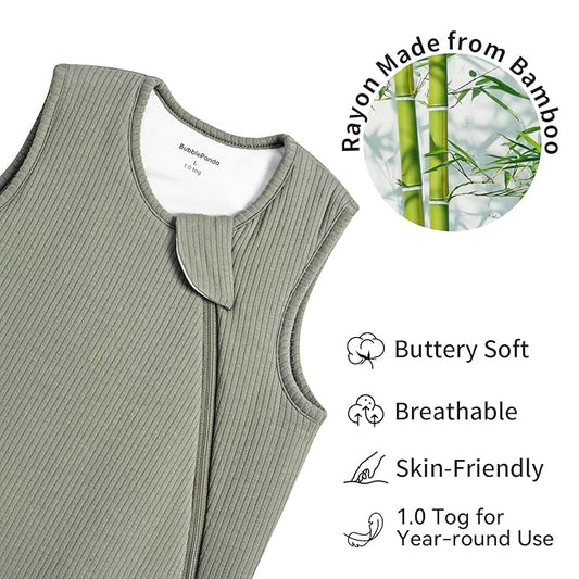 Rayon Made from Bamboo Sleep Sack 0-6 Months Newborn Infant Sleep Sack 0-3 Months 1.0 Tog Breathable Baby Wearable Blanket With 2-Way Zipper Unisex Sleeping Bag for Babies