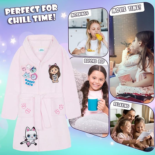 Get Trend Fleece Bathrobe for Girls, Teens, Dressing Gown, Soft Hooded Robe, Cozy Loungewear, Sleepwear Gifts for Girls
