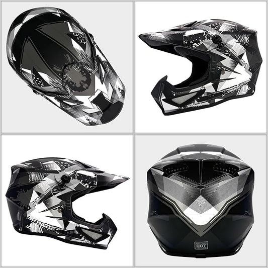 Youth Kids Motocross Helmet, Adult ATV Dirt Bike Helmet with Goggles Gloves & Mask Quick, Full Face Motorcycle Helmet with Quick Release Buckle DOT Certified
