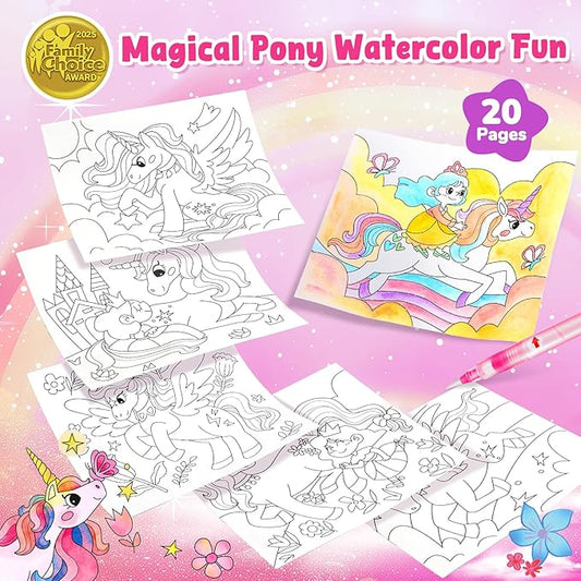JoyCat Paint with Water Coloring Books for Toddlers, Watercolor Painting Sets for Kids Ages 3-5 4-8, Arts and Crafts Drawing Activities Toy Birthday Gift for Boys Girls (Magical Pony)