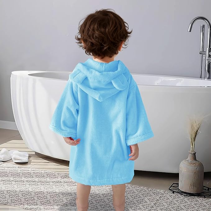 VOOVA & MOVAS Baby Hooded Bath Towel with Bear Ear,0-3Years | Ultra-Absorbent & Skin-Friendly Soft 100% Cotton for Newborns, Infants – Pool, Beach, Bath Time | Perfect, Blue
