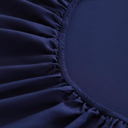 FLXXIE 5 Pieces Toddler Bedding Set, Soft and Breathable Microfiber Crib Sheet Set, Includes Quilted Comforter, Flat Top Sheet, Fitted Sheet, Envelope Pillow Case for Boys and Girls, Navy Blue