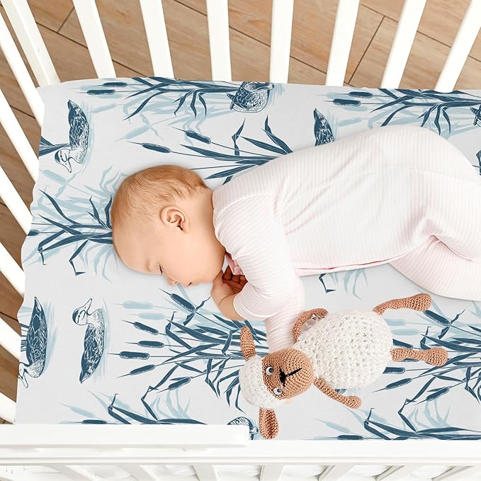 Fitted Crib Sheets for Baby Boys or Girls Soft Breathable Baby Play Yard Sheet for Standard Size Crib Mattress 39x27in Bulrushes and Wild Ducks