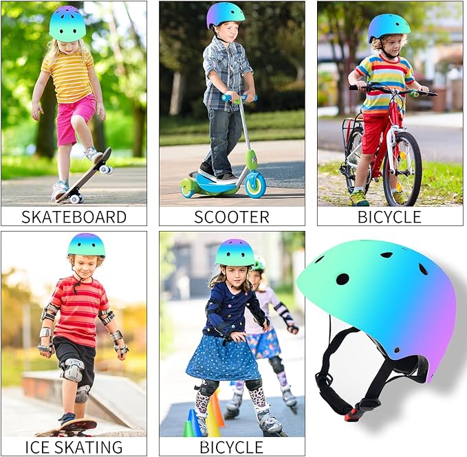 Adjustable Color Gradient Toddler Kids Bike Helmet for 3-5-8-14+Ages Girls Boys.Skateboard Bicycle Toddler Helmet 2-4 Years for Multi-Sports Cycling Scooter Inline Roller Skates Rollerblading