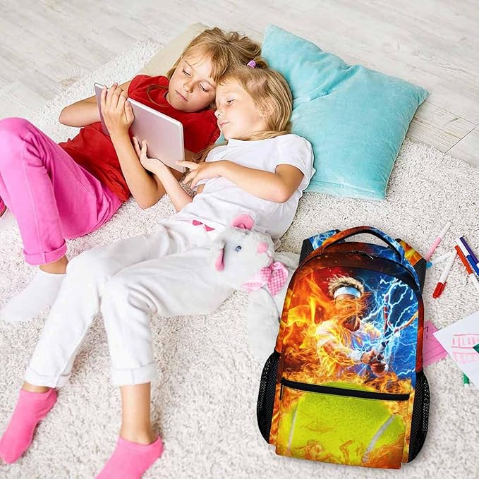 CustomWish Backpack for Boys Kids, Tennis Backpacks for Elementary Middle Primary High Senior, 17 Inch Lightweight Cool Sport Bookbag, Ideal Back to School Supplies